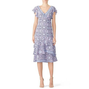 Nanette Lepore Abstract Dress in Blue 12 Womens Sheath Midi